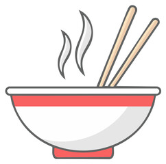 Steaming bowl of Asian noodle soup with chopsticks, vector illustration