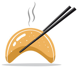 Steaming Fortune Cookie Held With Black Chopsticks