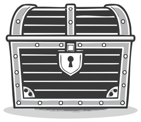 Illustration of a vintage closed treasure chest with metal accents and a keyhole, suitable for themed designs or project decorations