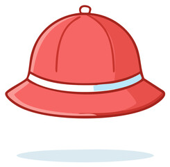 Red cartoon hat with white and blue band for sun protection