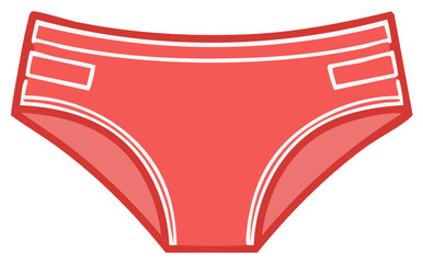 Red women's briefs illustration featuring white stripes and sporty side details