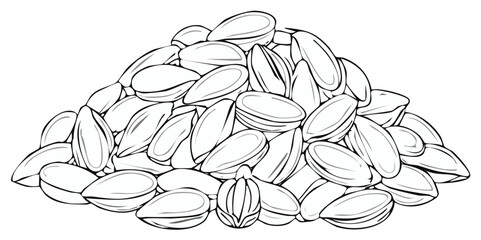 Drawing of Sunflower Seeds Pile in Black and White for Food Related Designs and Healthy Snack Promotion Artful depiction