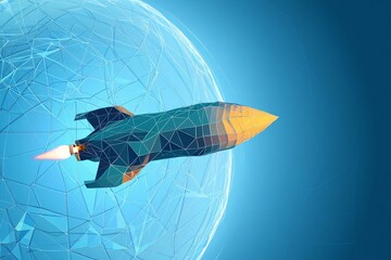 Rocket Launching Past Earth - Geometric Illustration