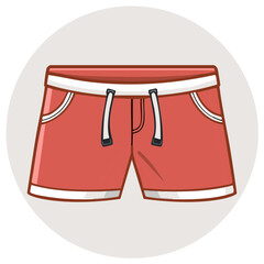 Illustration of coral shorts featuring a drawstring and white accents suitable for casual wear or athletics