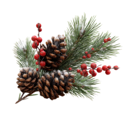PNG Festive pinecones with red berries.