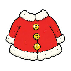 A warm red Santa coat with soft white fur trim and bright buttons.