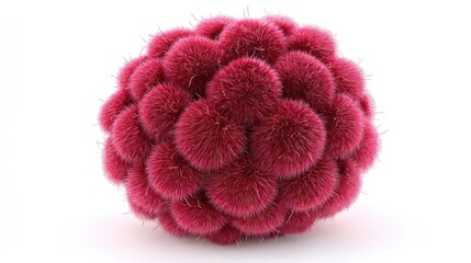 Stunning magenta pompom cluster on white for creative projects and captivating designs, use this eye catching textured sphere for backdrops, product mockups, and unique visual elements