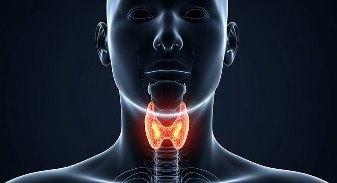 Anatomical Illustration of the Human Thyroid Gland and Neck.