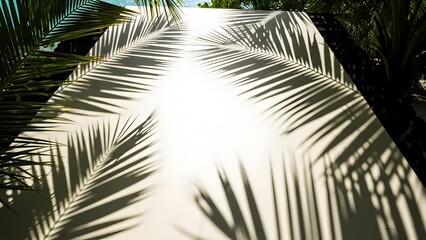 Palm Leaf Shadows on White Modern Surface in Sunlight perfect for website banner, social media post, blog header, presentation background, print advertising,