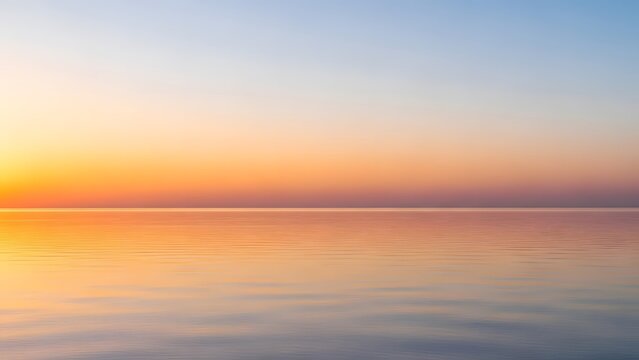 Vibrant Gradient Sunset Over Calm Ocean Horizon perfect for website banner, meditation app, travel brochure, album cover, background image, wellness design,