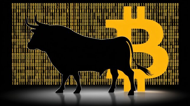 Creative viewpoint on bull market symbolism in a cryptocurrency graphic illustration