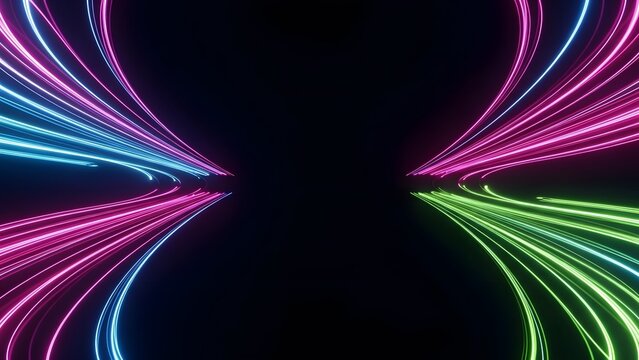 Abstract Neon Light Trails Background with Dynamic Glowing Lines perfect for Website banner, presentation background, event flyer, music album cover, technology