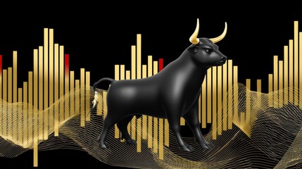 Bull market trends financial analysis with bull symbol digital art abstract background