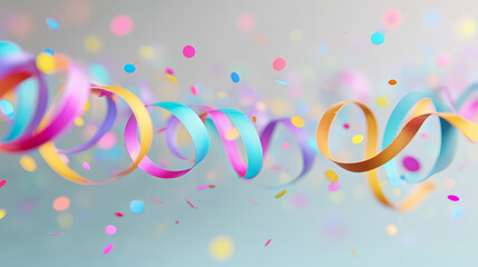 Colorful ribbons and confetti on a festive background