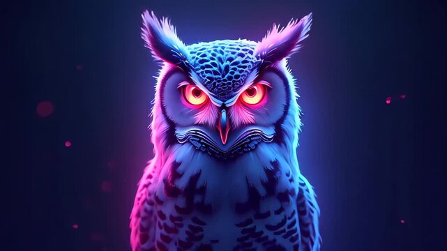 Brightly colored owl with glowing eyes and glowing eyes