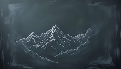 Dramatic mountain range rendered in a dark, moody, and atmospheric style