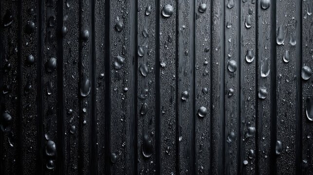 Dramatic water droplets clinging to a dark, textured surface creating a moody and atmospheric vibe perfect for adding depth and visual interest to your design projects today