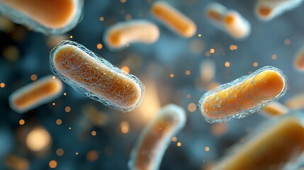 Intriguing microscopic world of bacteria under magnification, showcasing detailed cellular structures and their complex interactions in vibrant, dynamic detail