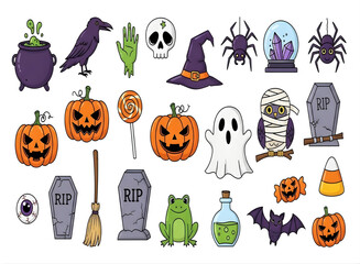 Halloween cartoon icons set