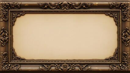 Ornate Antique Wooden Frame with Blank Parchment Background perfect for website banner, invitation, certificate, presentation background, menu design,