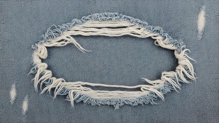 Distressed Light Blue Denim Fabric with Frayed Rip perfect for Fashion advertising, blog content, textile design, casual wear promotions, graphic design