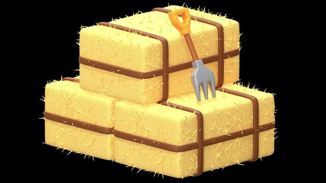 hay stack 3D Animation, Alpha Channel, Transparent Background
