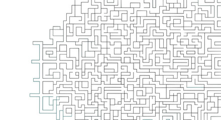 Abstract background with a complex maze-like network of lines suggesting a circuit board or a labyrinth puzzle concept.
