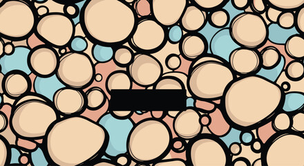 Hand-drawn abstract background with overlapping doodle circles and a central black label providing space for custom text.