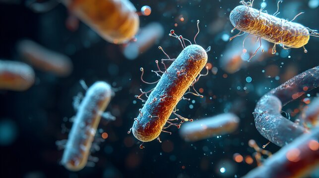 Intriguing microscopic view of bacteria cells for science or medical research projects, revealing hidden world of microbiology and infections