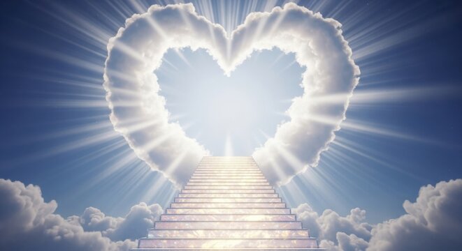 Stairway to Heaven Through Heart Shaped Clouds