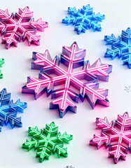 Christmas glowing snowflakes on white background for winter holiday card design.