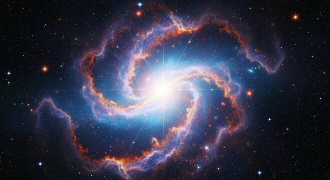 Vibrant Spiral Galaxy with Glowing Nebula in Deep Space