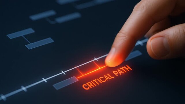 Successful project management timeline concept. Digital interface highlighting a critical path in project management.