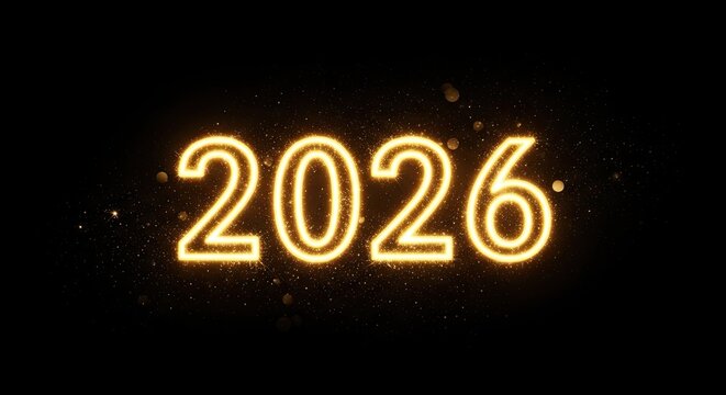 Glowing 2026 numeric year on dark background for celebration design