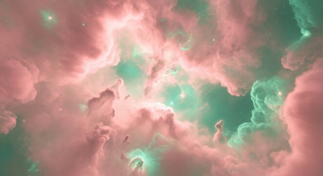 Pink and Teal Nebula Swirls with Distant Stars - Powered by Adobe