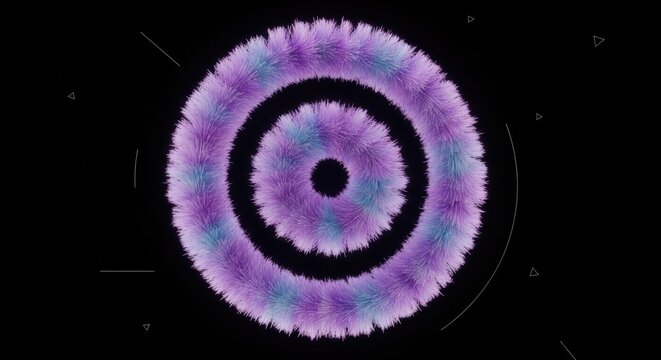 Fuzzy purple and blue concentric circles against black