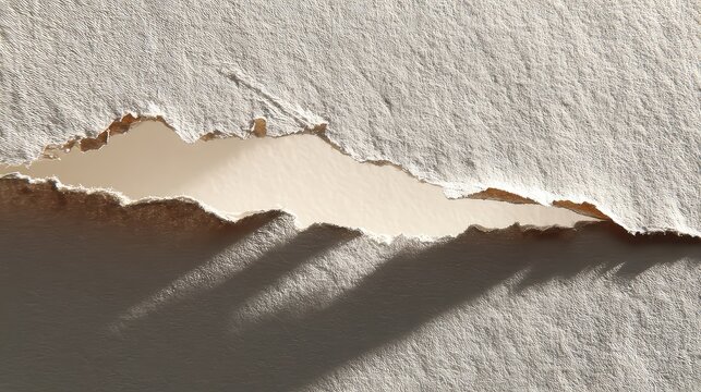 Abstract textured paper with a dramatic tear opening, revealing a soft light beneath for backgrounds and artistic designs, perfect for adding depth and intrigue to your projects