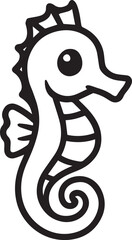 An elegant seahorse gracefully portrayed in a minimalist black outline, perfect for various design applications, highlighting its unique aquatic form and charm.