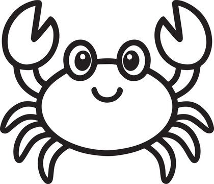 A charming cartoon crab illustration, outlined with bold strokes, radiates a playful and approachable essence. Perfect for designs.