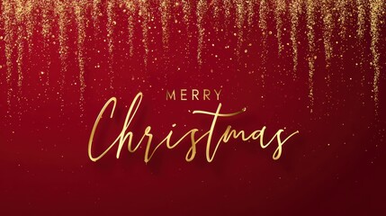 Elegant Merry Christmas greeting with gold script on a festive red background