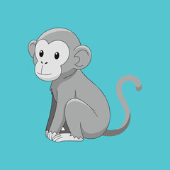 Monochrome minimal cartoon monkey vector, soft shapes, no outline
