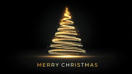 Elegant golden Christmas tree illustration on a black background