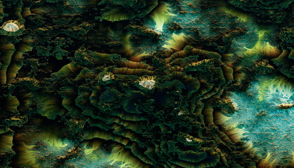Abstract 3D Dark Green Fractal Landscape or Microscopic Moss Texture