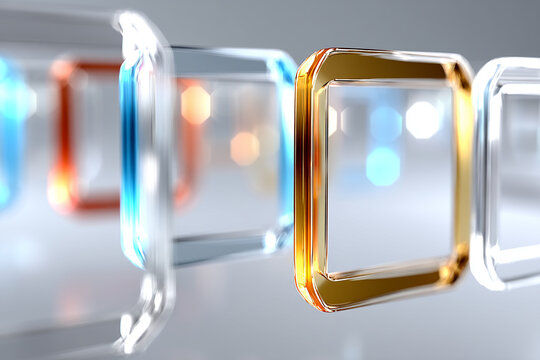 Vibrant gold frame highlighted among clear and colored translucent squares.