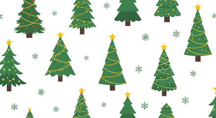 Festive Christmas Tree Pattern with Snowflakes on White Background.
