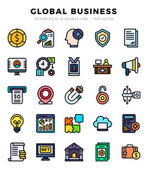 Global Business Icon Pack 25 Vector Symbols for Web Design.