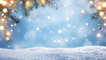 Winter wonderland scene with twinkling lights snowy landscape holiday spirit outdoor setting soft focus dreamy atmosphere