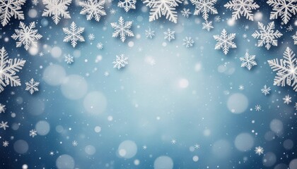 Winter wonderland snowflakes falling gracefully blue background digital art serene atmosphere close-up view embracing the beauty of the season