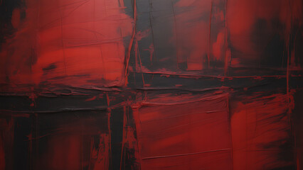 Bold abstract expressionism painting with dynamic red and black textures
