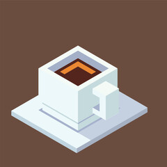 A sleek vector isometric illustration featuring a stylish coffee cup, crisply isolated on a brown background. This graphic is perfect for cafe menus, branding materials, web icons, or digital mockups